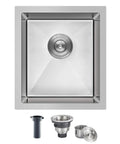 Undermount Bar Sink 13 By 15 Inch Single Bowl For Prep Kitchen, Handmade 18 Gauge T304 Stainless Steel With Strainer, shown top view