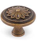 Antique Brass Cabinet Knobs 10 Pack Tough As Nails Heavy Duty Zinc Alloy Round 1.4 Inch Dia with floral design