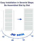 Diagram showing easy assembly of 36 By 84 Inch Glass Barn Door With 6.6 Ft Brushed Nickel Sliding Hardware Kit, assembled slat by slat.