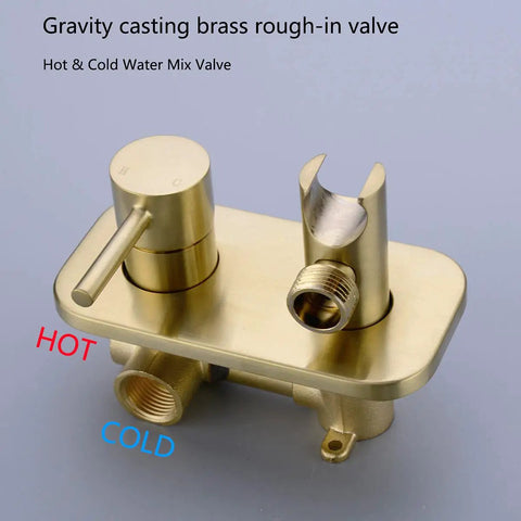 Brushed Gold Concealed Bidet Sprayer Set With Hot And Cold Water, brass wall mount mixer valve, ceramic cartridge