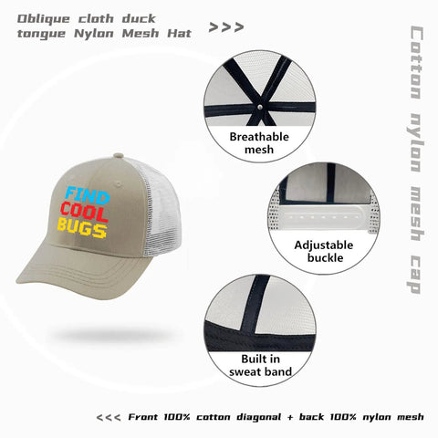 Apricot Mesh Baseball Hat For Men And Women Cool Bugs Trucker Cap with breathable mesh and adjustable buckle