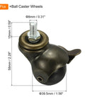 1.5 Inch Ball Caster Wheels Set, Four Threaded Stem Caster Wheels, 360 Degree Rotatable With Brakes, Bronze Finish For Furniture