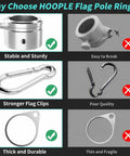 Top Notch 1.5 Inch Flag Pole Rings With Anti Wrap Swivel Clips And 360 Degree Rotating Aluminum Alloy Mounting Hardware For Rad Tangle Free Flag Flying With Rust Resistant Carabiners Two Pack comparison image.