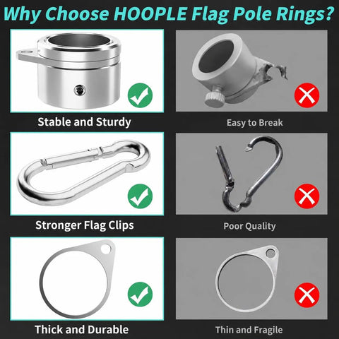 Top Notch 1.5 Inch Flag Pole Rings With Anti Wrap Swivel Clips And 360 Degree Rotating Aluminum Alloy Mounting Hardware For Rad Tangle Free Flag Flying With Rust Resistant Carabiners Two Pack comparison image.