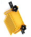Kickback Killer Two Pack Woodworking Featherboard in yellow with grips for table saw and router setup.