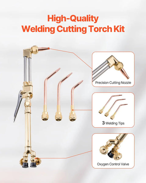 Image of Pro Grade Oxygen Acetylene Welding Torch Kit With 14 Piece Portable Brazing Set showing welding tips and cutting nozzle