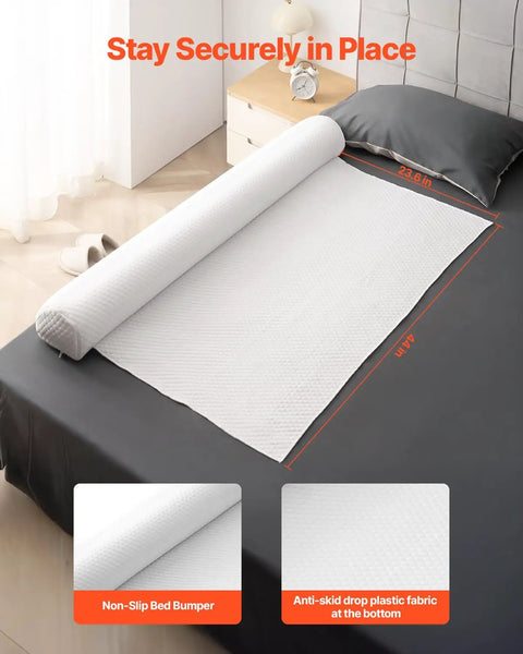 52 Inch Inflatable Toddler Bed Bumper Rail Guard With Safety Flap 2 Pack Non Slip Bed Rail Bumpers on a bed corner