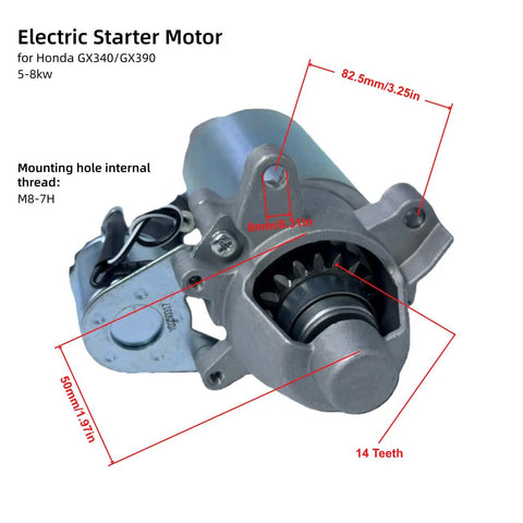 Pull To Electric Start Conversion Kit For GX340 GX390 Engines featuring electric starter motor with 14 teeth for generators and pressure washers