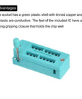 Universal ZIF IC Test Socket 18 Pin 3mm Pitch For Microcontrollers Chips And Breadboards Locking IC Socket in green