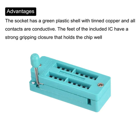 Universal ZIF IC Test Socket 18 Pin 3mm Pitch For Microcontrollers Chips And Breadboards Locking IC Socket in green
