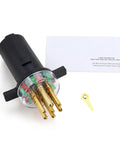 7 Way Round Pin Trailer Truck Circuit Plug Tester Replacement 7865L Left Right Turn Signals Hazard Lights Brake Lights Clearance Tail ABS Workhorse Go To Diagnostic Tool With Winged Handle For Easy Disassembly And Quick Circuit Troubleshooting, black with gold pins