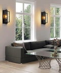 Living room with Set Of 2 Farmhouse Rustic Wall Sconces With Seeded Glass Lampshades In Matte Black Industrial E26 Hardwired
