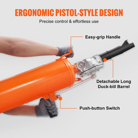 Close-up of ergonomic pistol-style All Purpose Tire Seater And Inflator Tool 8 L Portable Air Blaster with 120 PSI Max