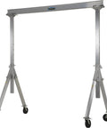 Solid Welded Aluminum Adjustable Gantry Crane with 12 foot span, designed for heavy lifting, featuring swivel casters.