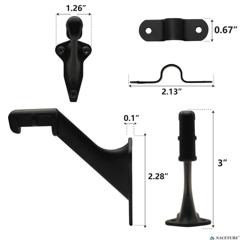 Sturdy 3 Inch Black Handrail Brackets for Stairs Six Pack Heavy Duty Indoor Outdoor Banister Support dimensions displayed