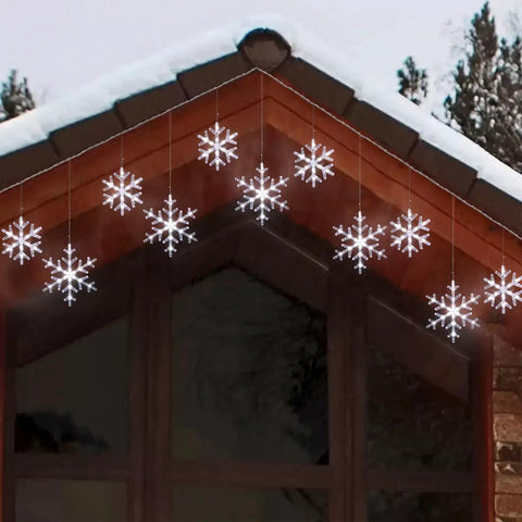 Snowflake Icicle Christmas Lights With 150 LED 9ft Run 10 Drops Twinkling Cool White Waterproof Connectable on porch