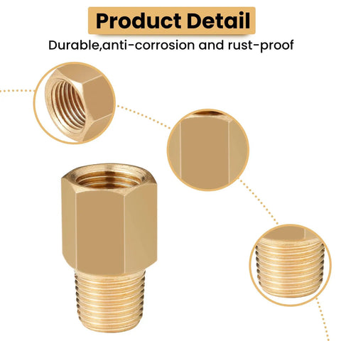 1/8 BSPT Male To 1/8-27 NPT Female Brass Thread Adapter For Pressure Gauge Sensor 2 Pack, showing durable corrosion-proof details.