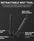 Flick WDT Espresso Distribution Tool with Retractable Needles, one-click deployment, included stand, shown in black.