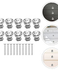Crystal Acrylic Cabinet Knobs With Silver Base, 10 Pack Modern Drawer Pulls shown with screws and installed on cabinets.