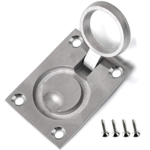 Flush Ring Pull Handles Set Of 2 In Stainless Steel 304 For Boat Hatch Latch And Cabinet Flush Mount Lifting Ring Pull Handle With 8 Mount Screws Recessed Face Plate Measures 2.47 By 1.76 Inches 0.09 Inch Thick Durable For Indoor Use.