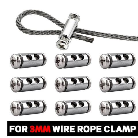 20 Pack Adjustable Wire Rope Clips For 2mm And 3mm Ropes, Double Hole Cable Clamps With Thread Locker Screws shown in a set