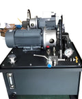 Top Shelf Certified Hydraulic Power Unit And Pump Motor Station featuring two electric motors and control panel for hydraulic tasks.
