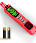 Portable Multi Gas Detector With Quick Response Sensor And Sound And Light Alarm Sniffs Out Methane Propane Natural Gas And Other Flammable Gases Includes Two Batteries Red Ideal For Home And Small Shop Safety, showing handheld red device and two AA batteries