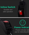 Close-up of red inline switch and power indicator on Heavy Duty Outdoor Waterproof Extension Cord With On Off Switch, 6 Foot SJTW Power Cable.