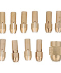 11 Piece Rotary Tool Collet Nut Kit With 4.8mm Copper Chuck for Heavy Duty Woodworking and Metal Projects, featuring various copper collets.
