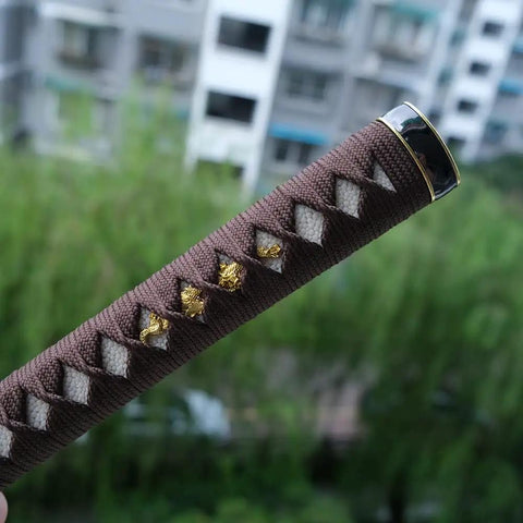 Katana Tsuka Handle For Japanese Sword With 10.2 Inches Alloy Copper Iron Fittings And Genuine Samegawa Ray Skin Wrapping close-up