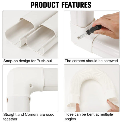 Decorative PVC Line Set Cover Kit For Ductless Mini Split AC And Heat Pumps, 3 Inch Wide By 16.1 Foot Long, snap-on design details
