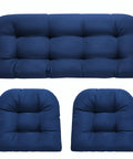 Wicker Chair Cushions Set Waterproof Outdoor Cushions For Patio Furniture 3 Piece Blue With 1 loveseat and 2 U shaped cushions.