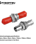 ST To ST Fiber Optic Coupler Adapters 50 Pack With Ceramic Ferrule For Extending Single Mode Cables, shown with protective caps