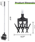 Lightweight Rotary Cultivator Tiller With Adjustable Stainless Steel Poles Anti Slip Grip Hand Tiller dimensions displayed