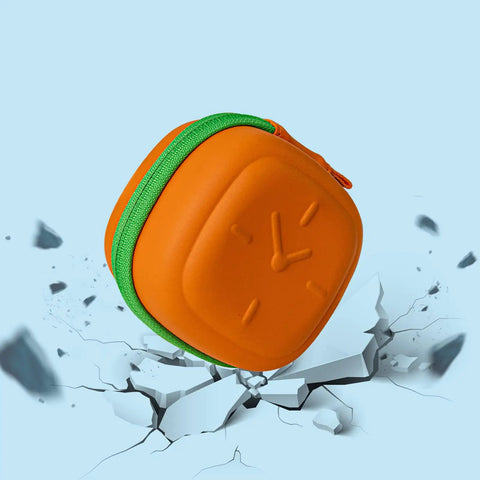 Heavy Duty Eva Travel Case For 140W Fast Charger And Usb C Cable Organizer in vibrant orange with green zipper hovering over cracks.