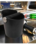 Espresso Knock Box 4.8 Inch Barista Style Grounds Bin with Removable Heavy-Duty Metal Knock Bar on espresso machine base