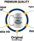 15oz White Sailor Coffee Mug For Boaters And Captains, Funny Sailboat Gift with premium design and bright durable ink