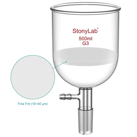 Borosilicate Glass Buchner Filtering Funnel With Fine Frit G3 94mm ID 100mm Depth 24/40 Standard Taper Inner Joint Vacuum Serrated Tubulation 500ml Capacity