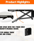 Four Pack 12 Inch E Track Shelf Brackets Foldable Steel Double Joint Cargo Rack Ramp Door Compatible For Vans Trailers, showing folding design.