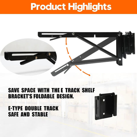 Four Pack 12 Inch E Track Shelf Brackets Foldable Steel Double Joint Cargo Rack Ramp Door Compatible For Vans Trailers, showing folding design.