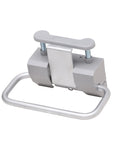 Hands-Free Foot Pedal Cabinet Opener for Frameless Cabinet Doors, compact design, silver metal with space-saving under-cabinet setup.