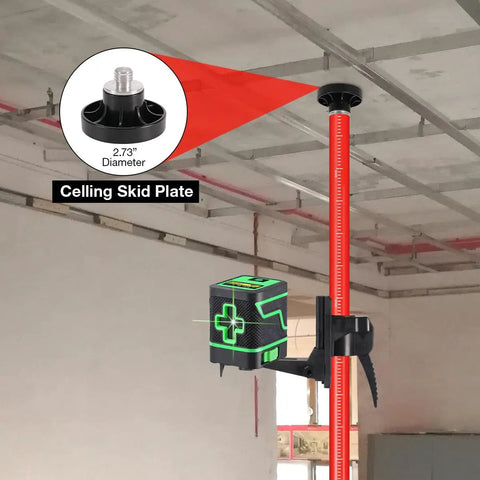 Telescoping Laser Level Pole With Tripod And Spring Loaded Base For Rotary And Line Lasers, Pro Grade, in-use in construction site