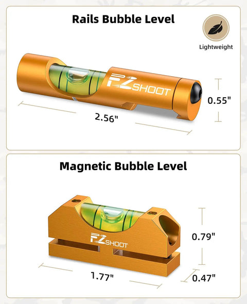 Scope Leveling Kit With High Precision Bubble Level And Universal Magnetic Level For Riflescopes, gold finish, dimensions shown