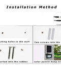 Installation method for JUDYSSY Led Solar Flood Light with wall holes, screws, and solar panel attachment steps.