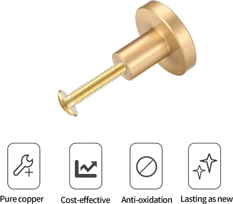 Close-up of Brushed Brass Cabinet Knobs Set Of 8 With Screws And Screwdriver 20X25 Mm Solid Brass Hardware Gold Finish Durable Round Knob