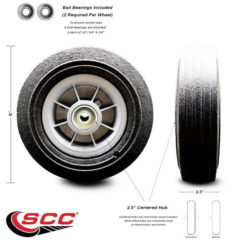 Slick Eight Inch Flat Free Solid Rubber Casters For BBQ Smokers Smooth Rolling Four Piece Grill Wheel Set With Side Lock Brakes, 8 inch rubber wheel.