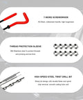 30 Piece M6 X 1.0mm Thread Repair Insert Kit Stainless Steel With Drill Bit And Install Tool For Portable Car Repair And Fast Hole Fix In Damaged Threads showing components like screwdriver, thread protection sleeve, and twist drill bit.