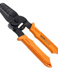 Pro Grade Universal Connector Crimping Pliers 175mm Long Barrel Wing Type for AWG 26 to 18 with orange handles, Made in Japan.