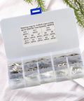 Pro Grade Stainless Steel Retaining Ring Kit Snap Ring Set M1.5 To M15, 400 Pcs External E Shaped Rings in open plastic organizer