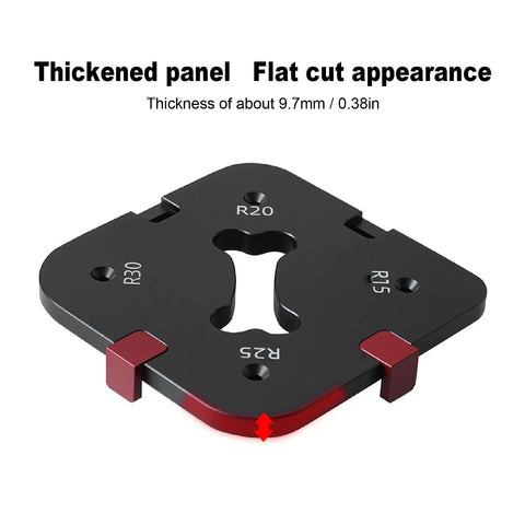 Top Shelf Aluminum Corner Radius Template Set R15 Through R50 Router Table Edge Shaper showing thickness and R15-R30 markings.